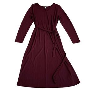 Old Navy Ribbed Maternity Midi Belted Dress Burgundy Size L